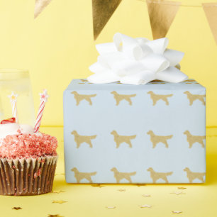 Pastel Blue Golden retriever with Gold glitter Wrapping Paper