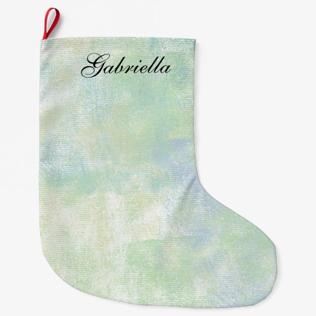 Pastel Blue Green Abstract Personalized Large Christmas Stocking (Front)