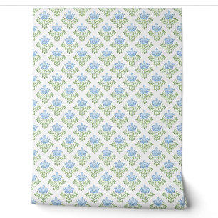 Pastel Blue Green Floral Pattern Wallpaper