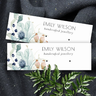 Pastel Blue Green Foliage Bunch Earring Display Mini Business Card