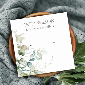 Pastel Blue Green Foliage Bunch Earring Display Square Business Card