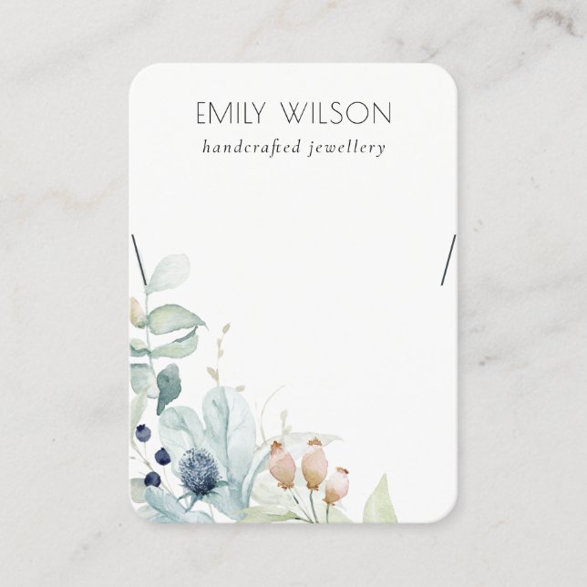 Pastel Blue Green Foliage Bunch Necklace Display Business Card (Front)