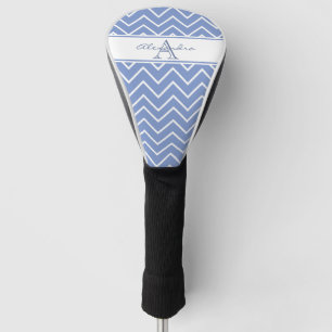 Pastel Blue Grey Chevron Zigzag Pattern Monogram Golf Head Cover