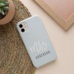 Pastel Blue-Grey New Mrs Last Name Bride iPhone 16 Case<br><div class="desc">After the wedding,  show off your new last name with this sleek and stylish case -- perfect for the honeymoon! Personalized bride design features "Mrs. [lastname]" in modern white and grey typography on a subtle pastel blue grey background. Use the field provided to personalize with your new last name.</div>