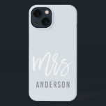 Pastel Blue-Grey New Mrs Last Name Bride iPhone 13 Case<br><div class="desc">After the wedding,  show off your new last name with this sleek and stylish case -- perfect for the honeymoon! Personalized bride design features "Mrs. [lastname]" in modern white and grey typography on a subtle pastel blue grey background. Use the field provided to personalize with your new last name.</div>