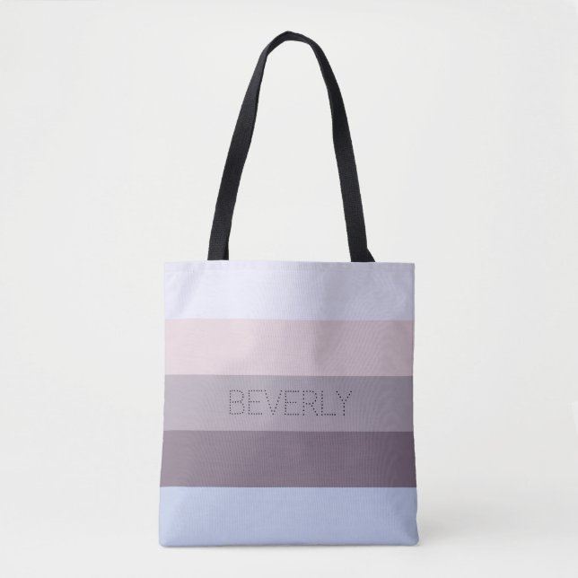 Pastel Blue Grey Pink 5 Colours Name Personalized  Tote Bag (Front)