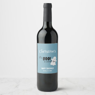 Pastel Blue Halloween Baby Shower Little BOO Wine Label