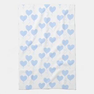 Pastel Blue Heart Balloon Pattern. Kitchen Towel