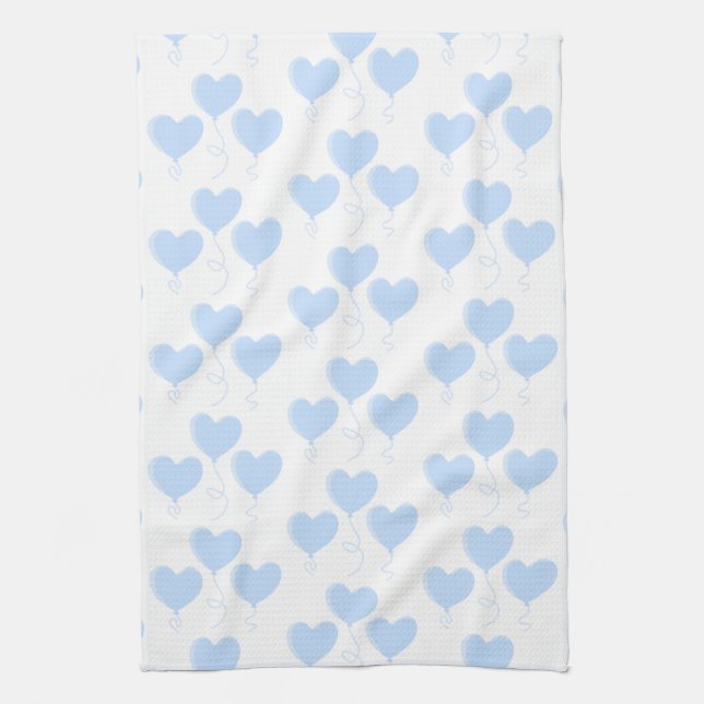 Pastel Blue Heart Balloon Pattern. Kitchen Towel (Vertical)