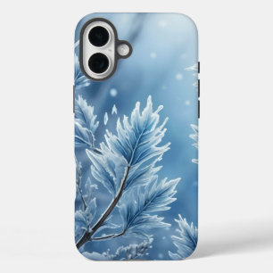 PASTEL BLUE HOLIDAY WINTER FROSTY SNOWFLAKES iPhone 16 PLUS CASE