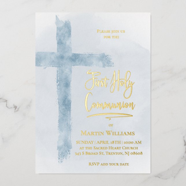 pastel blue Holy cross First Communion (Front)