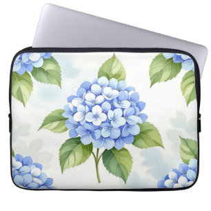 Pastel Blue Hydrangea Bouquet Pattern Laptop Sleeve