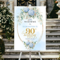 Pastel Blue Hydrangeas Gold 90th birthday welcome