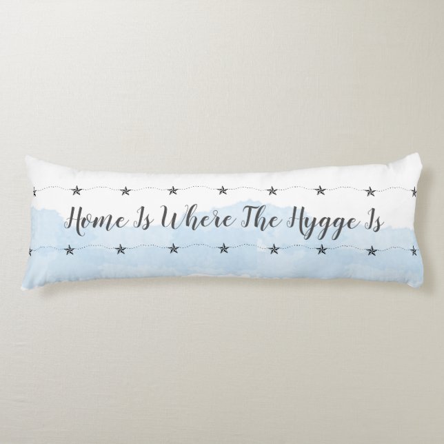 Pastel Blue Hygge quote Cozy Home Body Pillow (Front)