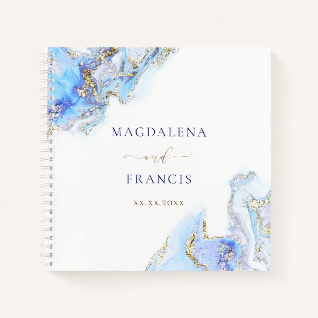 pastel blue ink marble wedding Guest Book (Front)