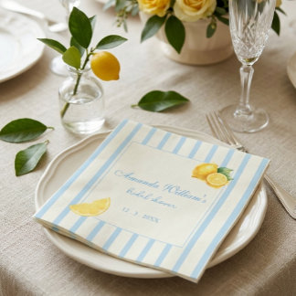 Pastel Blue Italian Lemon Stripes Bridal Shower Napkin