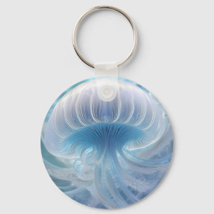 Pastel Blue Jellyfish Fractal Art Under The Sea, Keychain