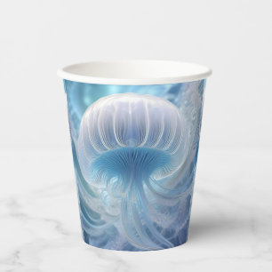 Pastel Blue Jellyfish Fractal Art Under The Sea, Paper Cups