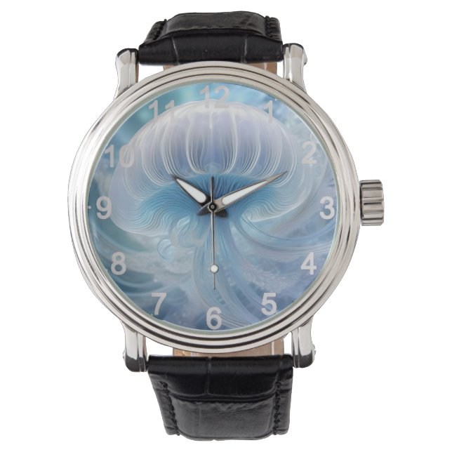 Pastel Blue Jellyfish Fractal Art Under The Sea, Watch (Front)