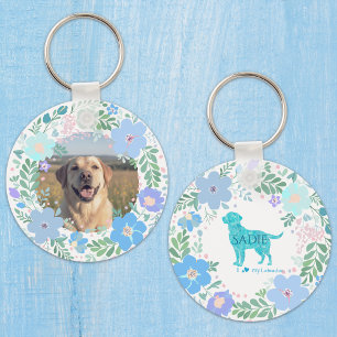 Pastel Blue Labrador Retriever Custom Photo  Keychain