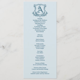 Pastel Blue Leaf and Floral Monogram Wedding Program