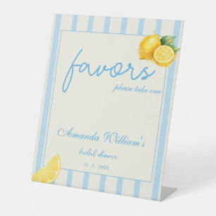 Pastel Blue Lemon Stripes Bridal Shower Favours Pedestal Sign