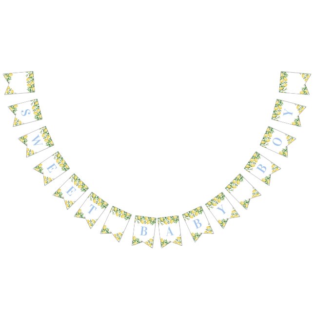 Pastel Blue Lemons Sweet Boy Baby Shower Bunting Flags (All)