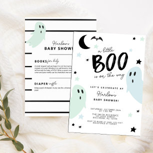 Pastel Blue Little Boo Halloween Boy's Baby Shower Invitation