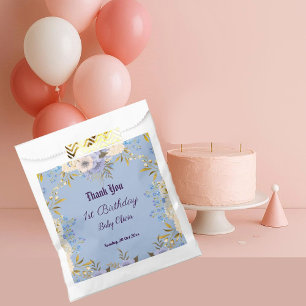 Pastel Blue Little Flower Bud Floral 1st Birthday  Favour Bag