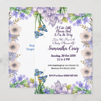 Pastel Blue Little Flower Bud Floral Baby Shower Invitation
