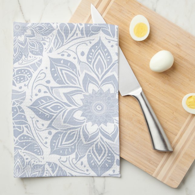 Pastel Blue Mandala Kitchen Towel (Quarter Fold)