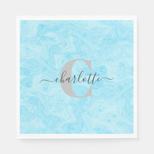 Pastel Blue Marble Custom Monogrammed Name  Napkin