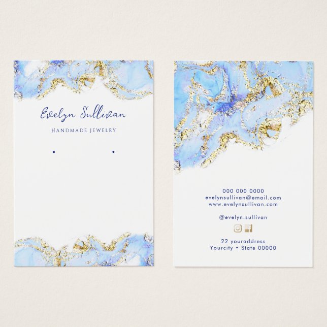 Pastel blue marbling design jewelry display card (Front & Back)