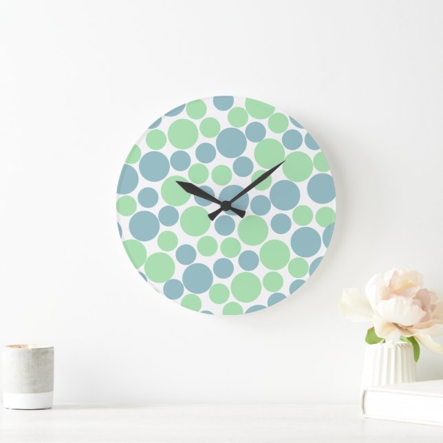 Pastel Blue & Mint Green Polka Dot Wall Clock (Home)
