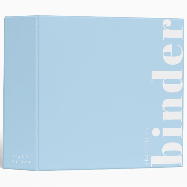Pastel Blue Modern Minimalist Simple Custom Binder (Front/Spine)