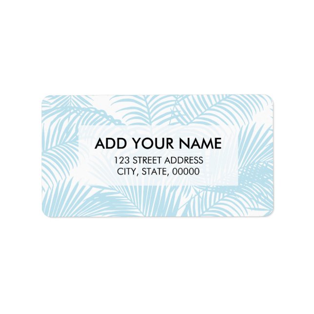 Pastel blue modern simple tropical palm tree flora label (Front)