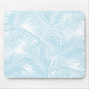 Pastel blue modern simple tropical palm tree flora mouse pad