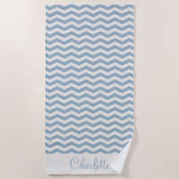Pastel blue name zig zag stripe geometric beach towel