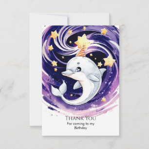 Pastel Blue Ocean Dolphin Birthday Thank You Card