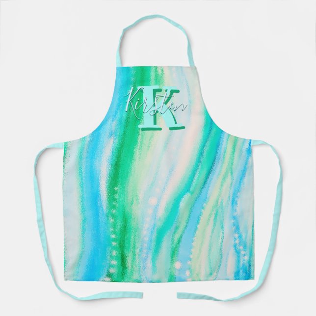Pastel Blue Oceanscape Alcohol Ink Apron (Front)