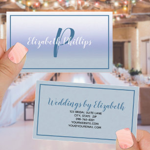 Pastel Blue Ombre Initial Letter Monogram Stylish Business Card