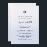 Pastel Blue Ombre Watercolor | Bat Mitzvah Invitation<br><div class="desc">These stylish and trendy Bat Mitzvah or Bar Mitzvah invitations feature a light blue ombre watercolor wash background. Your information appears in a mix of darker,  navy blue handwritten script typography and modern sans serif text,  and there is also a Star of David.</div>