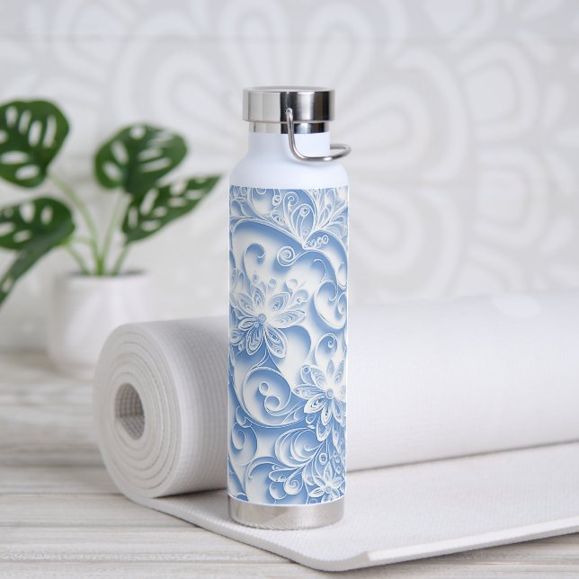 Pastel Blue Paper Quilling Pattern Water Bottle (Yoga)