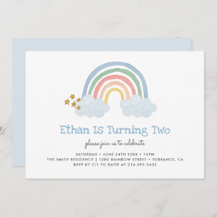 Pastel Blue Pastel Rainbow 2e Invitation d'anniver