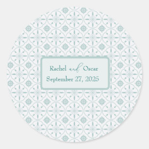 Pastel blue pattern wedding classic round sticker