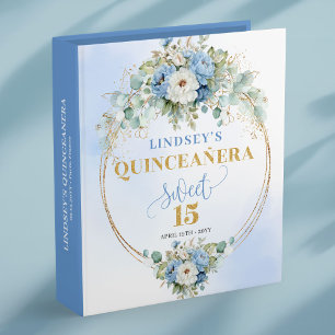 Pastel Blue Peonies Quinceañera Ring Binder