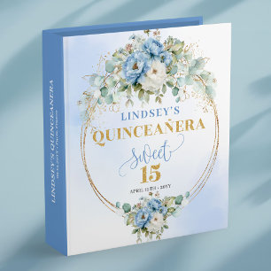 Pastel blue peony greenery gold 15th Birthday Memo Binder