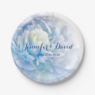 Pastel Blue Peony Wedding Custom Paper Plates