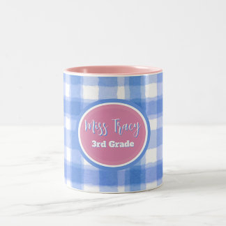 Pastel Blue & Pik Plaid Custom  Two-Tone Coffee Mug