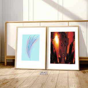 Pastel Blue Pink Abstract Feathered Wings Poster